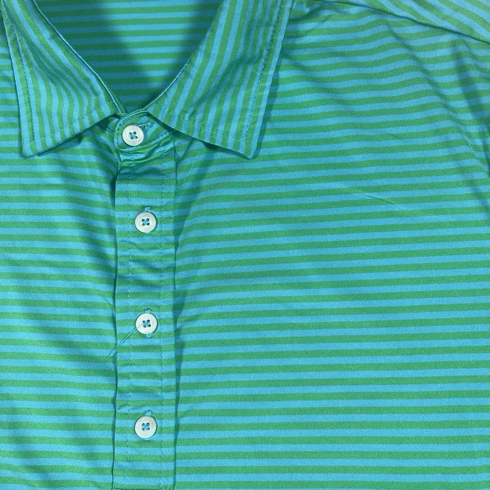 RLX Ralph Lauren Polo Shirt Mens Large Blue/Green Stripe Golf Stretch Wicking